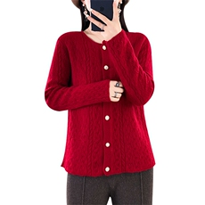 时尚加大码宽松显瘦纯色羊毛开衫女秋冬新款长袖针织衫外套，女装羊毛衫，鑫源羊绒