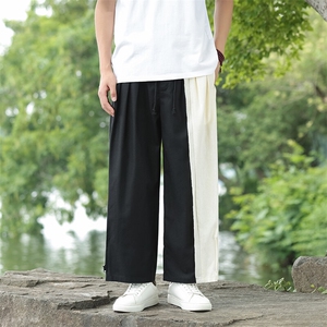 风 双色棉麻拼接个性休闲裤 星座815-8603p95图片