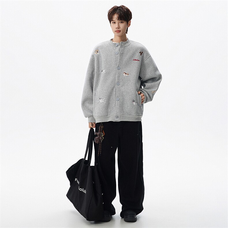 春季新款小狗刺绣立领圆领棒球服夹克重磅卫衣W639P75,男装夹克,电商A073