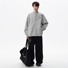 春季新款小狗刺绣立领圆领棒球服夹克重磅卫衣W639P75，男装夹克，电商A073