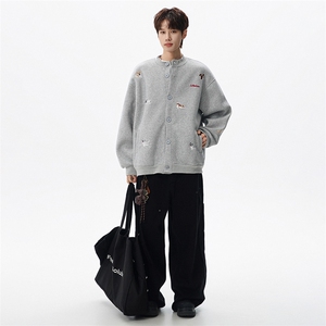 春季新款小狗刺绣立领圆领棒球服夹克重磅卫衣W639 P75图片
