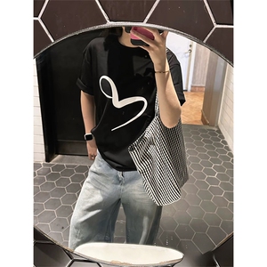 抖音得物供货210克现货宽松纯棉美式潮牌印花落肩袖纯棉T恤AT2195图片