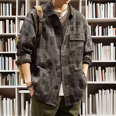 458-P532025春秋长袖牛仔衬衫男宽松潮牌ins休闲潮流衬衣工装，男装衬衫，电商B323A
