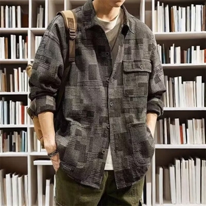 458-P53 2025春秋长袖牛仔衬衫男宽松潮牌ins休闲潮流衬衣工装图片