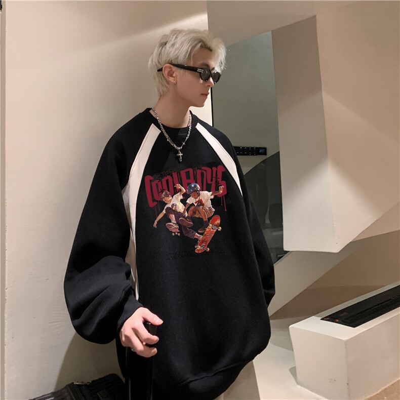 有货美式复古字母印花拼色赛车服卫衣男潮牌宽松高街立领上衣,男装卫衣,星座203-1