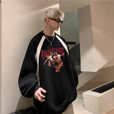 有货美式复古字母印花拼色赛车服卫衣男潮牌宽松高街立领上衣，男装卫衣，星座203-1