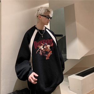 有货美式复古字母印花拼色赛车服卫衣男潮牌宽松高街立领上衣图片