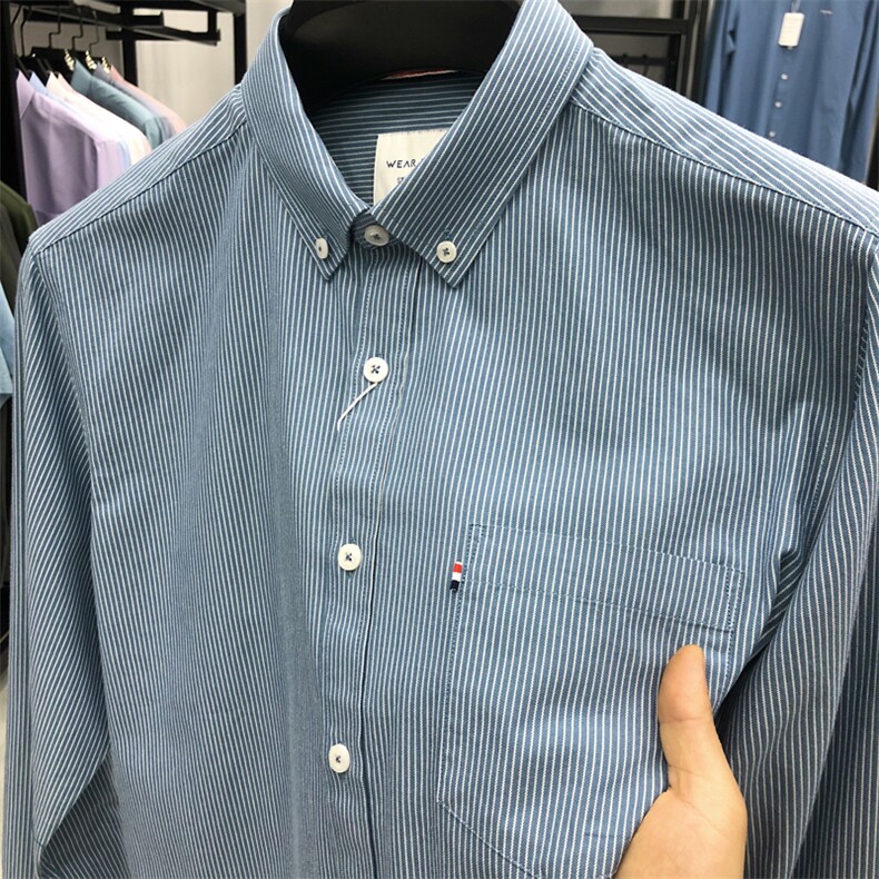 FN823626钱塘2020-1夏季新款男士条纹长袖衬衣纯棉休闲衬衫P71,男装衬衫,钱塘207-1