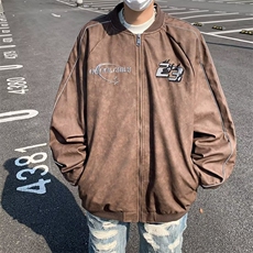 2024美式高街刺绣棒球服外套潮复古休闲PU皮夹克PY143-P77，男装皮衣，星座313A-2