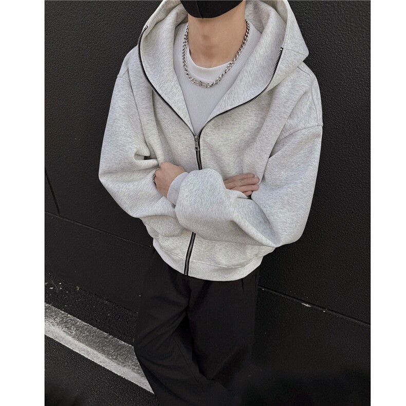 重磅美式高街开衫连帽卫衣boxy短款拉链帽衫外套男H1058特P65,男装卫衣,电商A341