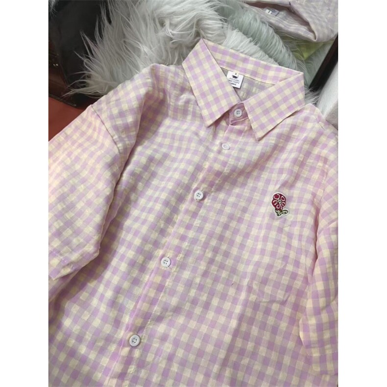 TC546-P45韩系chic别致假两件拼接格子衬衫男女夏季甜美减龄短袖,女装衬衫,星座617A-2