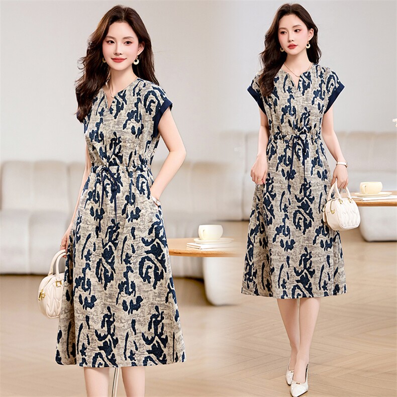 夏装新款宽松遮肚显瘦减龄休闲连衣裙，女装连衣裙，姿衣坊