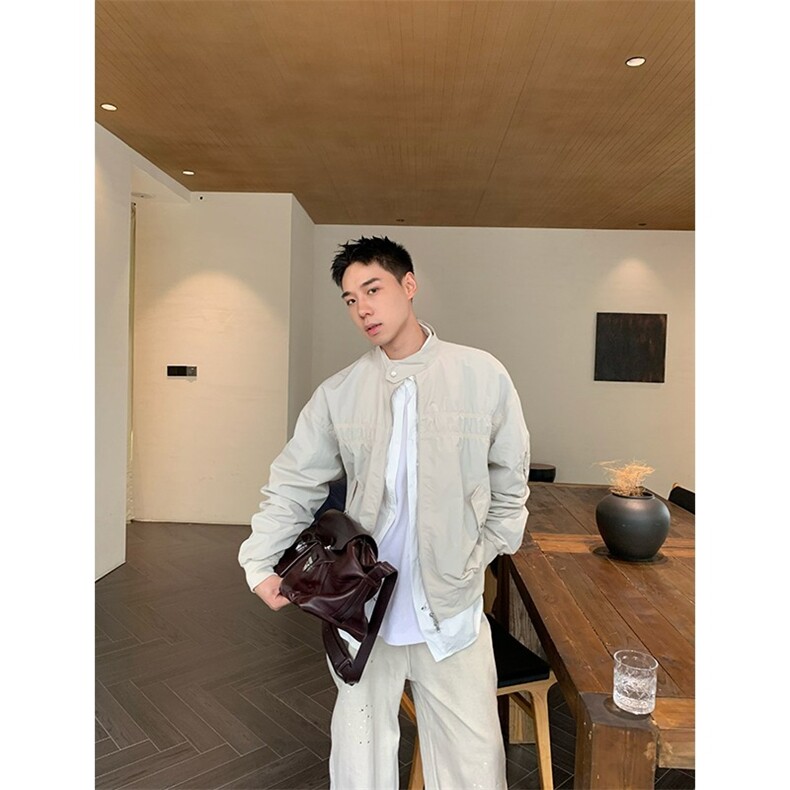 美式飞行员教练服夹克男士春秋季宽松休闲潮牌棒球服纯色工装外套，男装夹克，四季星座505