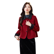 2025冬季撞色韩版双面羊毛外套女短款翻领秋冬，女装毛呢外套，丽莎妳雅