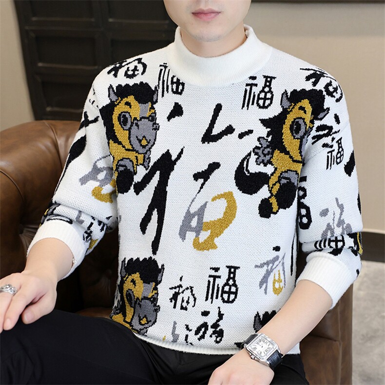 秋冬新款男士加厚潮流针织衫青少年内搭个性图案1018-1-M628-P48,男装针织衫/毛衣,星座1018-1​