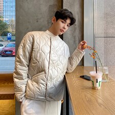 2024秋冬韩版潮流格纹轻薄无领排扣设计宽松棉衣两色P120W0206，男装棉衣，电商C219
