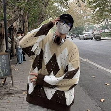 圣诞主题氛围感菱格毛衣男女冬季新款情侣加厚慵懒风针织衫~M5743，男装针织衫/毛衣，星座601-1