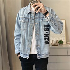 JK821-p90-限价138 现货店主风牛仔夹克肥仔量足破洞印花大码图片