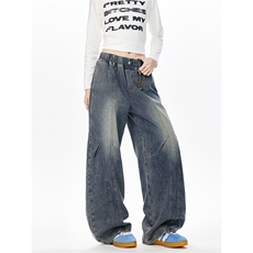 宽松法式廓形个性情侣款长裤都市街头做旧工艺牛仔裤K849TP48控88，男装牛仔裤，电商A102B