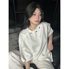 抖音得物品质二开240克宽松纯棉美式高街痞帅潮牌金属装饰短袖T恤，男装T恤，电商A486