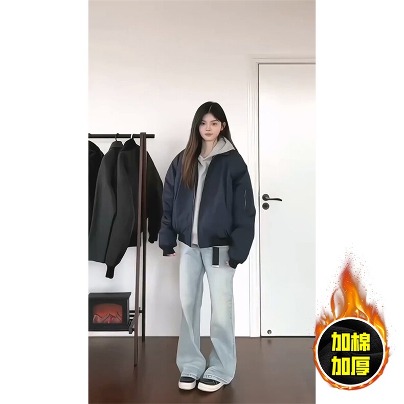 现货秋冬季美拉德立领飞行立领夹克boxy棉衣美式高街加厚加棉外套,男装夹克,电商A486-1