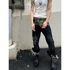 UNLG美式复古水洗迷彩刺绣连帽卫衣外套男秋冬季宽松休闲帽衫夹克，男装夹克，四季星座505
