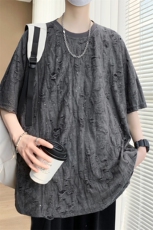25抖音高品破洞短袖重磅情侣t恤女设计感中性上衣2510-P30，男装T恤，星座210-1