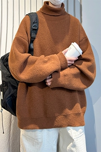 高质量！秋冬季高领毛衣男士加绒加厚翻领针织衫男毛衣FL00-P42图片