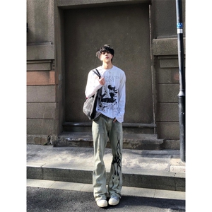【网图】火焰牛仔裤男水洗做旧微喇vibe裤子美式高街NZ05LL特P58图片