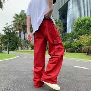 美式多口袋工装裤男士夏季痞帅宽松直筒长裤bf潮牌高街机能风裤子图片