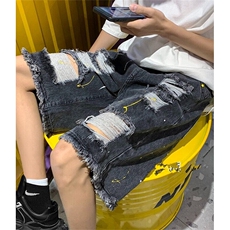 毛边破洞牛仔短裤男夏季潮牌ins宽松街头嘻哈漆点五分裤NK65，男装牛仔裤，星座1116A（原606A-3）