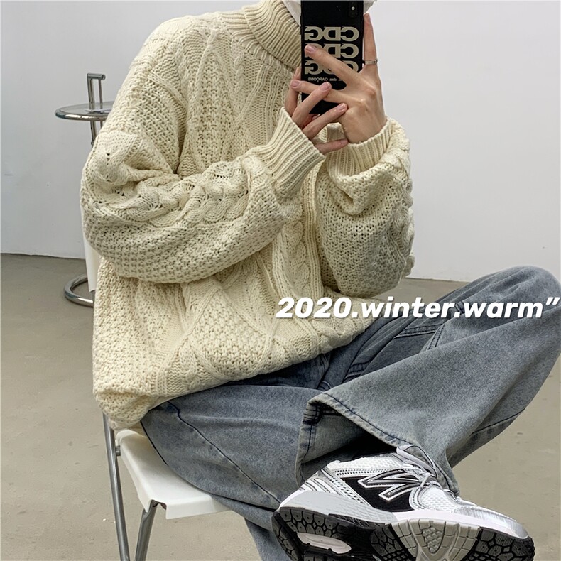 情侣款复古麻花高领毛衣宽松针织衫男女MY25P70控88,男装针织衫/毛衣,电商D325