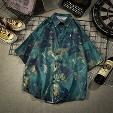 CS20-P45夏装油画印花冰丝半袖衬衫男士宽松大码胖子短袖衬衣，男装衬衫，电商B369（原A024）