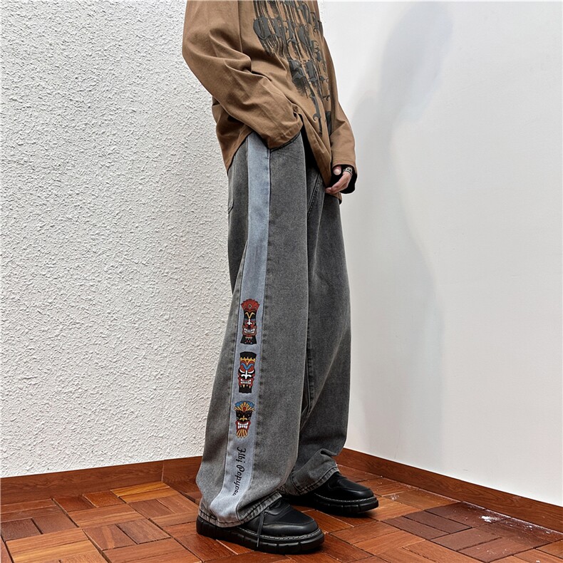 k1026-p50-控68M-5XL港风高阶黄泥黑暗宽松牛仔裤,男装牛仔裤,星座116
