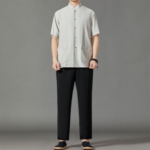 2026夏季薄款高端风冰丝短袖衬衫套装唐装汉服 HL23813-P120图片