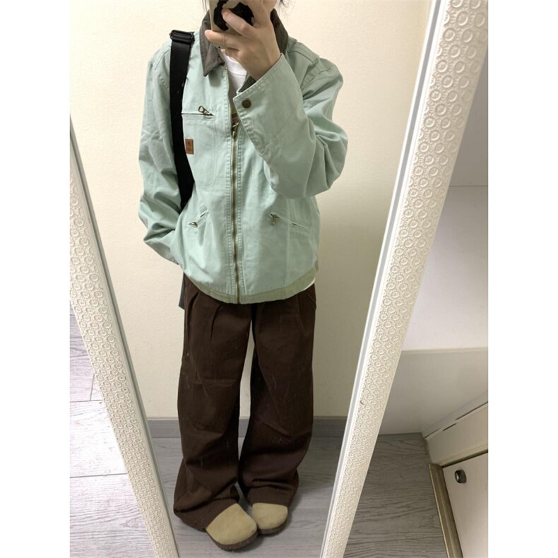 【有货】8152HH-特P68薄荷绿拼色工装外套男春秋款美式底特律夹克,男装夹克,星座1007（原301D）