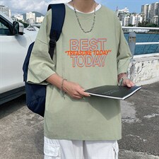YT26181-P30亚麻短袖t恤男大码五分袖男宽松七分袖港风模特，男装T恤，电商A040