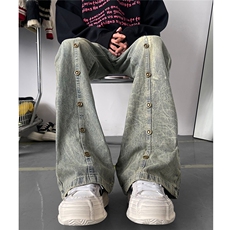 美式废土风复古黄泥色铆钉印花牛仔裤1XZ502-K711-P70控95，男装牛仔裤，星座502