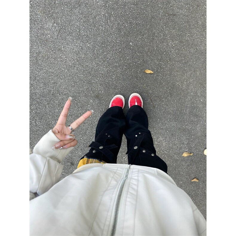 美式hiphop裤子高街vibe交叉绑带牛仔裤修身直筒微喇叭裤,男装牛仔裤,星座310A-4