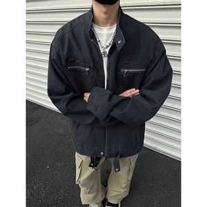 vibe风痞帅夹克男春秋季美式cleanfit工装街头风宽松牛仔外套上衣图片