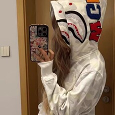 鲨鱼猿人外套街头潮牌刺绣拉链双帽迷彩嘻哈女开衫拉链卫衣，女装短外套，星座506A