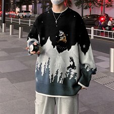 新款学院风圣诞宽松百搭长袖毛衣冬季圆领套头上衣针织衫M481-P42，男装针织衫/毛衣，星座512-2