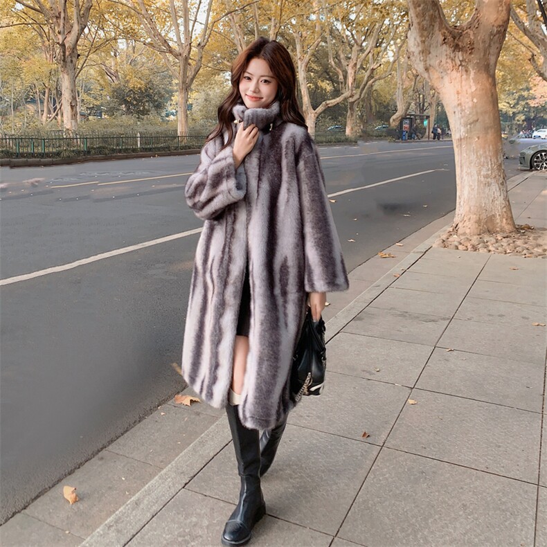 中长款仿貂毛麂皮绒皮毛一体外套女冬季大衣2C353--718#P260K389,女装皮草,2C353