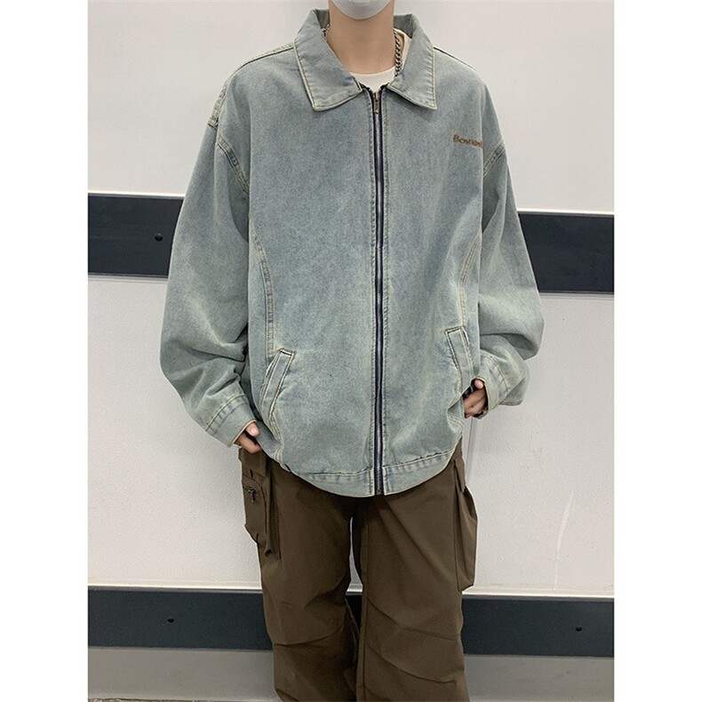 水洗黑色短款牛仔外套男春秋痞帅高级感棒球服飞行员夹克JK3360,男装夹克,星座1116A-1（原606A）