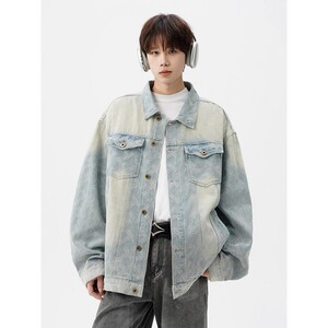 春秋季渐变肌理感牛仔夹克潮流高街设计感水洗做旧外套男上衣图片