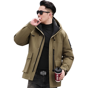 2025冬款男士工装羽绒服90白鸭绒+防风抗皱面料加厚通勤连帽外套图片
