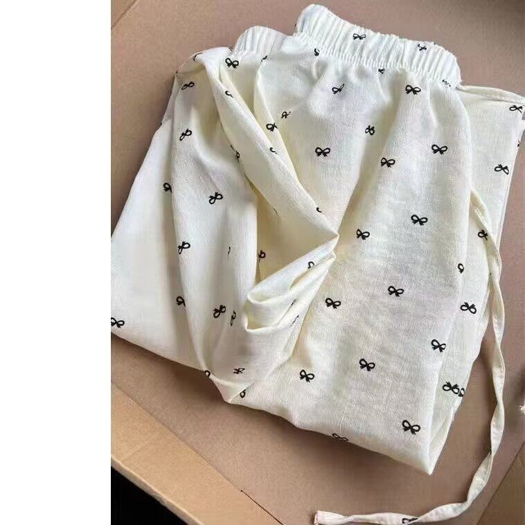 蝴蝶结高腰棉麻长裤女夏宽松显瘦百搭直筒阔脚拖地薄款休闲九分裤图片