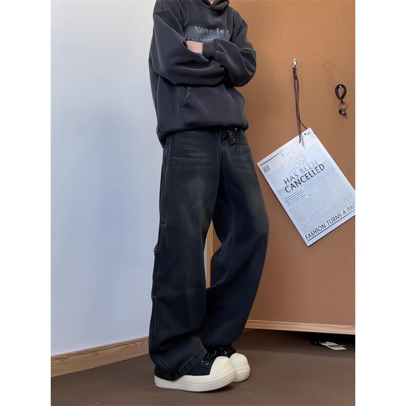 xz905-2-Z045#P65-（控98）美式高街宽松阔腿牛仔裤,男装牛仔裤,星座905