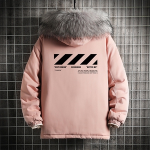MM48128-P130 冬季大毛领衣男士大码加厚袄男服 网格图片
