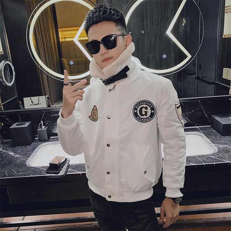 冬季社会小伙痞帅羊羔毛翻领机车飞行服棉衣外套 M1195-P128控165图片